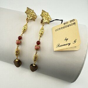 Vintage Saks 5th Ave Earrings Ro-Do Carnelian Tigers Eye Rosemary G Dangle Drop